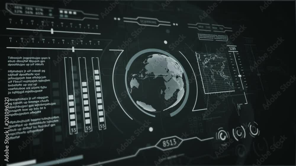 3D HUD interface display scanning of the planet Earth silver