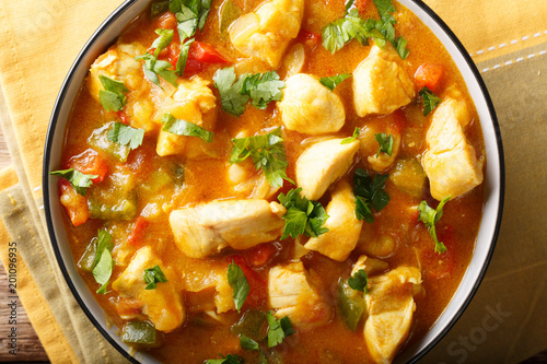 South American Food: Bobo chicken stew with vegetables in coconut milk close-up. horizontal top view