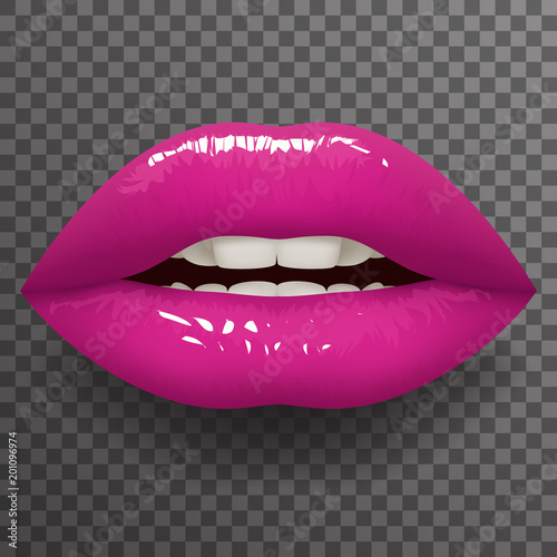 Half open female mouth lips teeth stylish fashion mockup transparent background design vector illustration