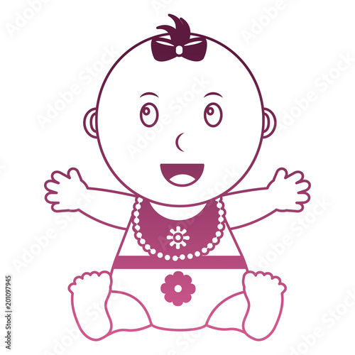 baby gril with diaper and bib vector illustration design