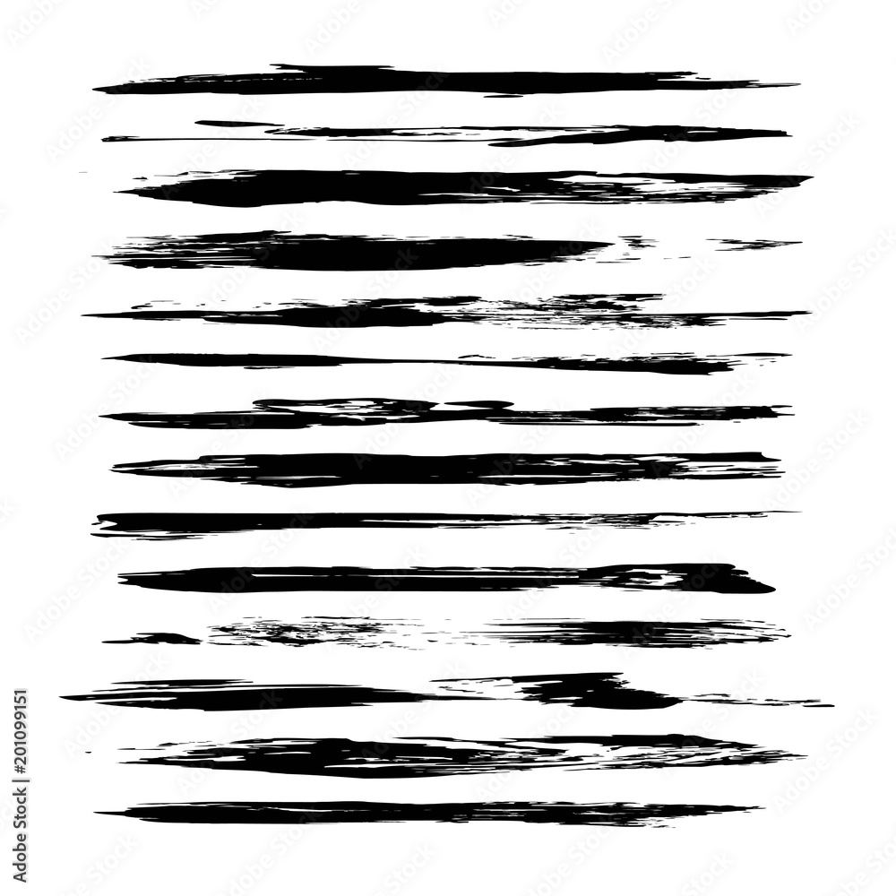 Black abstract textured thin long smears isolated on a white background