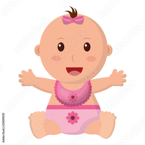 baby gril with diaper and bib vector illustration design