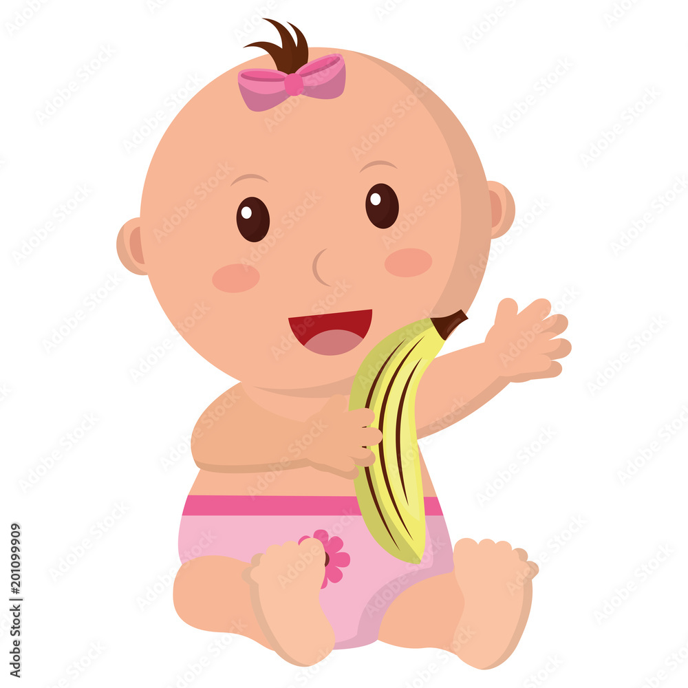 baby girl with diaper and fruit banana vector illustration design baby girl with diaper and fruit banana vector illustration design