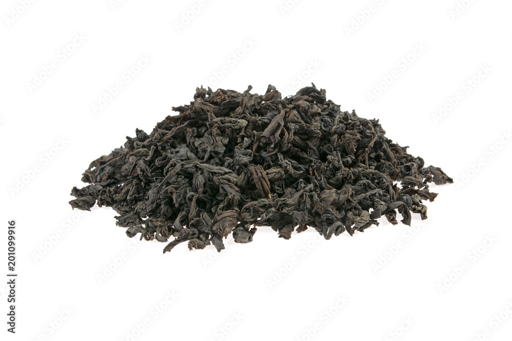 pile of black large-leafed tea on white background pile of black large-leafed tea on white background
