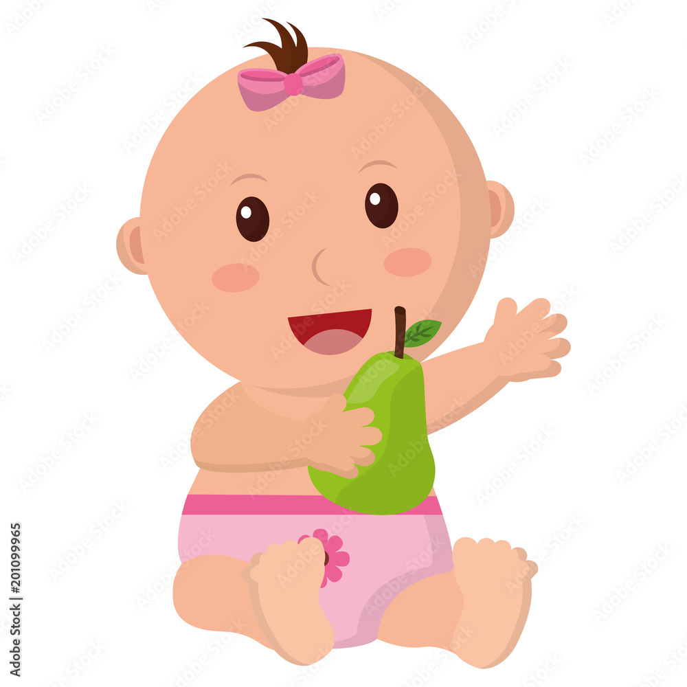 baby girl with diaper and fruit pear vector illustration design baby girl with diaper and fruit pear vector illustration design