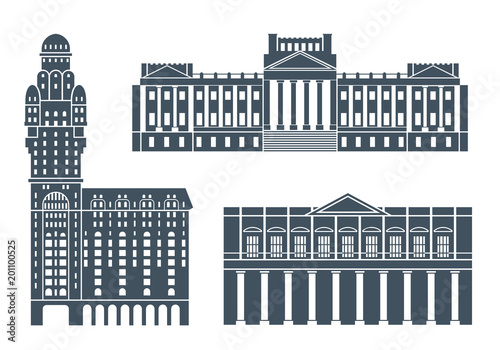 Uruguay set. Isolated Uruguay architecture on white background