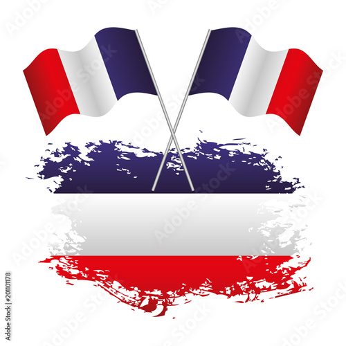 french flag national grunge and two cross flags vector illustration