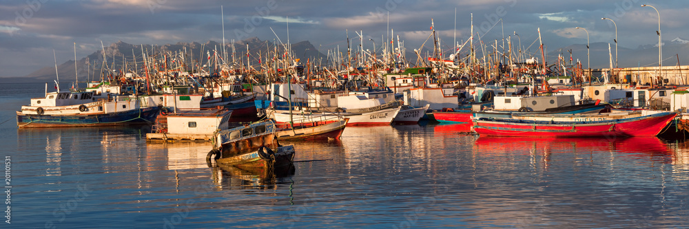 Many Boats and ships at pier. Puerto Natales. Chile. Many Boats and ships at pier. Puerto Natales. Chile.