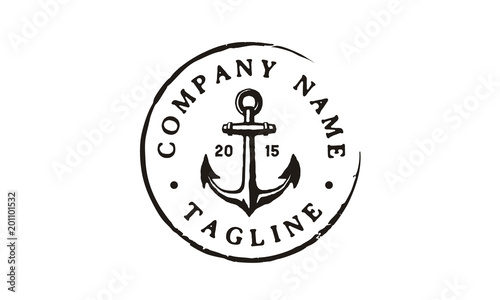 Anchor Hipster Vintage Retro Circular Rustic Stamp Hand Drawn Boat Ship Marine Navy Nautical logo design 