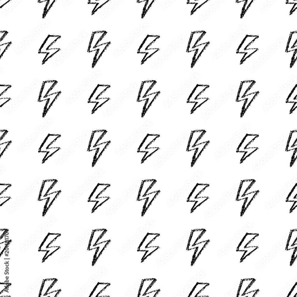 Hand drawn Lightning bolt seamless pattern. Black and white. Fashion design texture for textile. Vector illustration. Hand drawn Lightning bolt seamless pattern. Black and white. Fashion design texture for textile. Vector illustration.