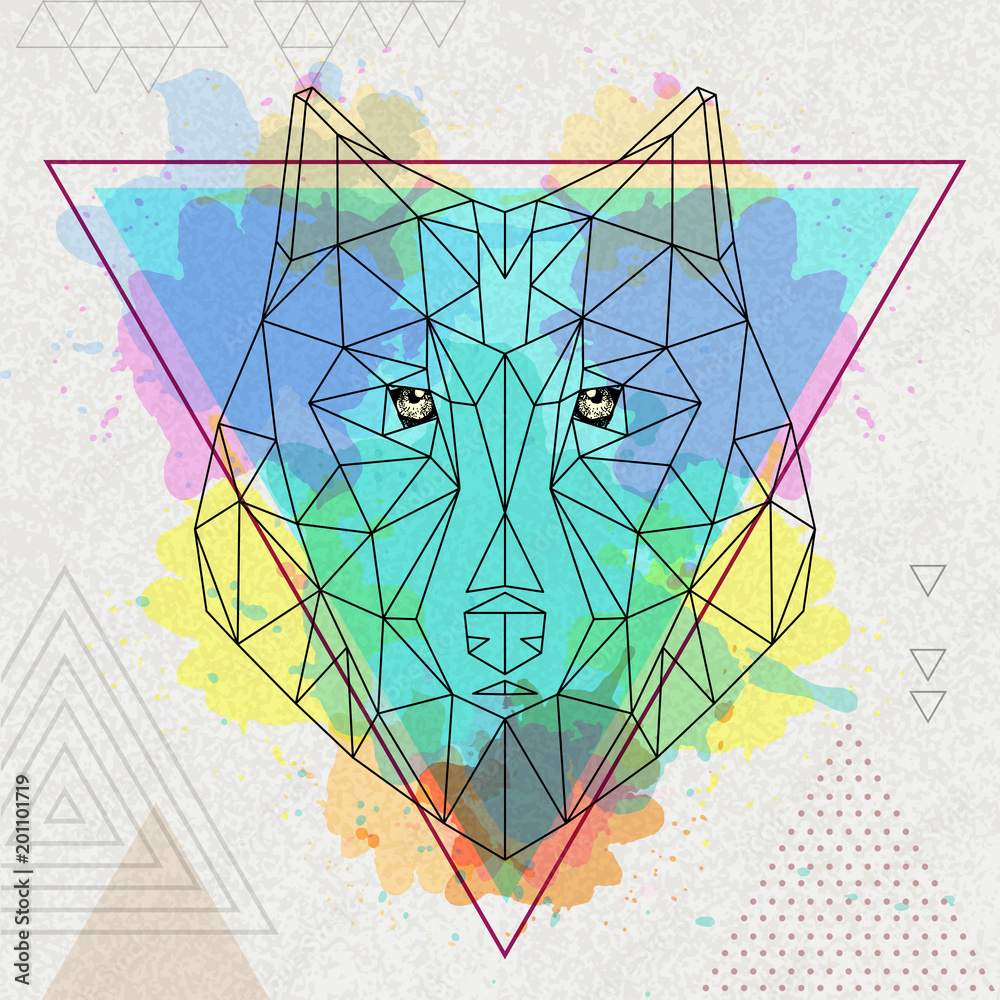 Obraz Hipster wielokątne zwierzę wilk na tle artystycznych akwarela