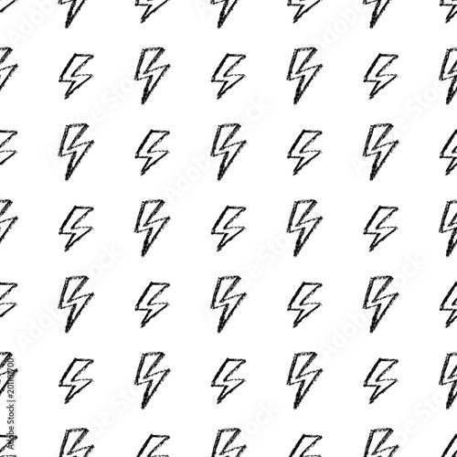 Hand drawn Lightning bolt seamless pattern. Black and white. Fashion design texture for textile. Vector illustration.