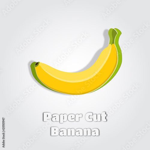 Vector 3d realistic banana in papercut style. Paper cut poster