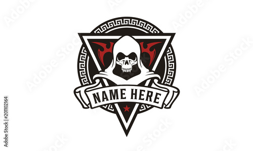 Scarry Skull Horror Halloween Emblem Badge for game or community logo design inspiration