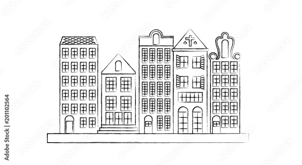 retro cityscape buildings scene vector illustration design