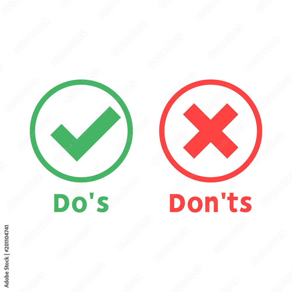 Do's and Don'ts, Check mark with cross flat design, vector - Vector Do's and Don'ts, Check mark with cross flat design, vector - Vector