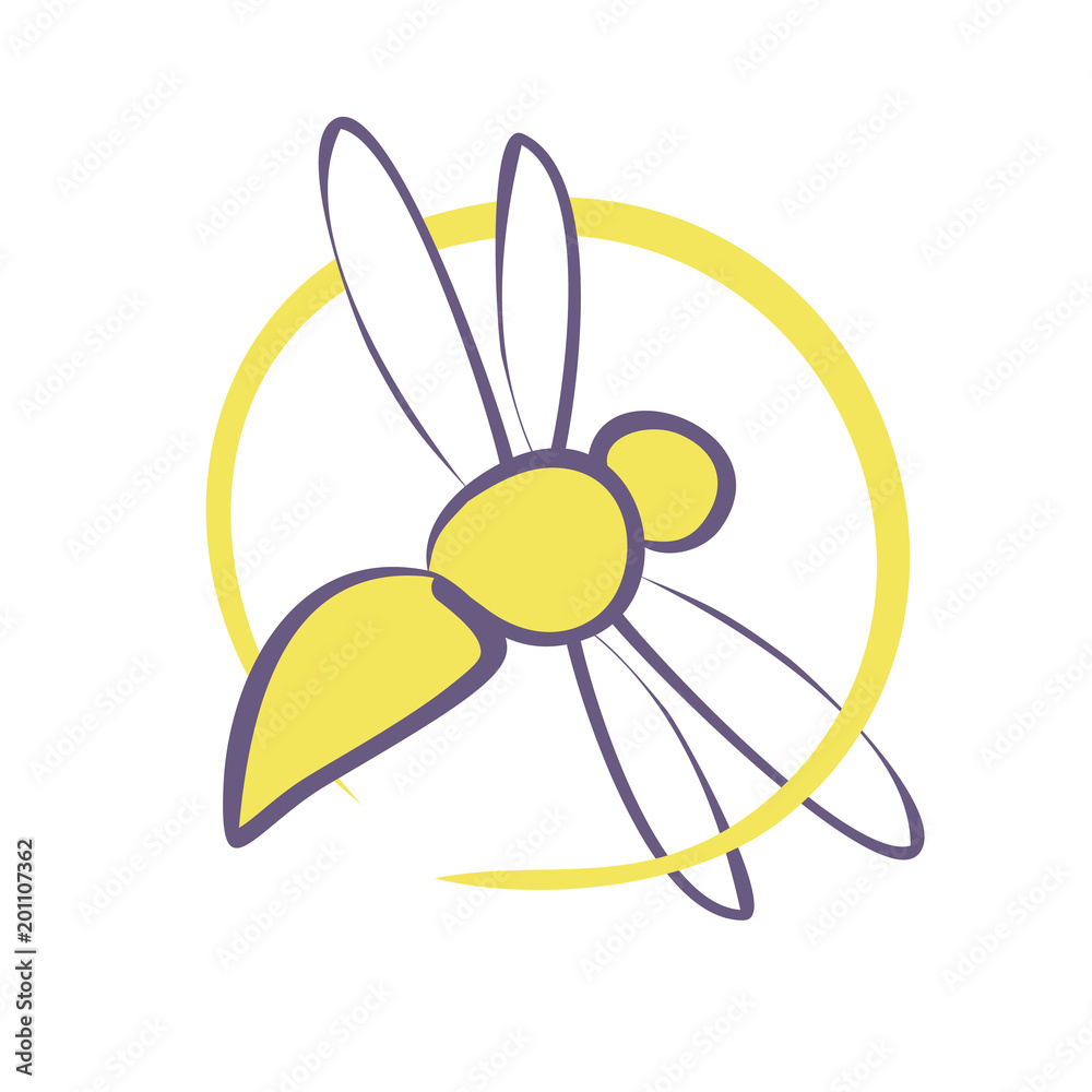 Simple vector sign or logo with yellow bee in circle. Simple vector sign or logo with yellow bee in circle.