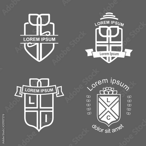 Simple flat crest logotype. Heraldic modern set of logos. Logo design elements.