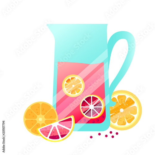 Vector fruit juice with berries, oranges and lemons. Summer fresh juice