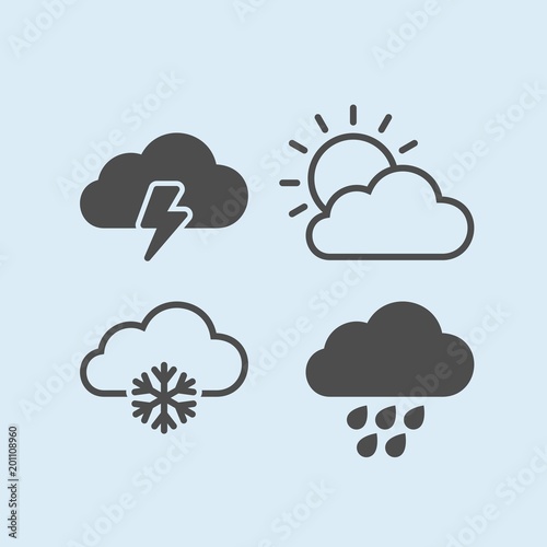 Weather icons set. Rain, sun, snow, storm flat vector icons
