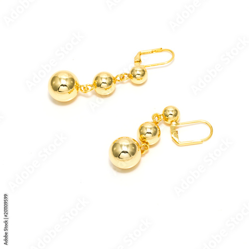 Gold Three Ball Drop Earrings