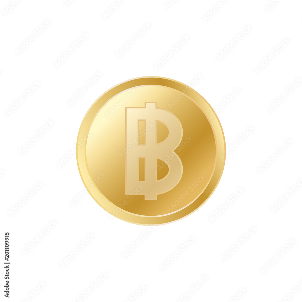 Golden Baht coin. Realistic lifelike gold Baht coin. Golden Baht coin. Realistic lifelike gold Baht coin.