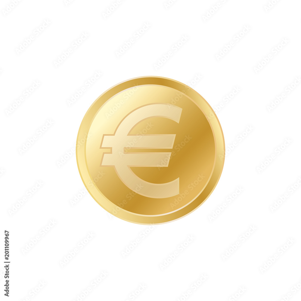 Golden Euro coin. Realistic lifelike gold Euro coin. Golden Euro coin. Realistic lifelike gold Euro coin.