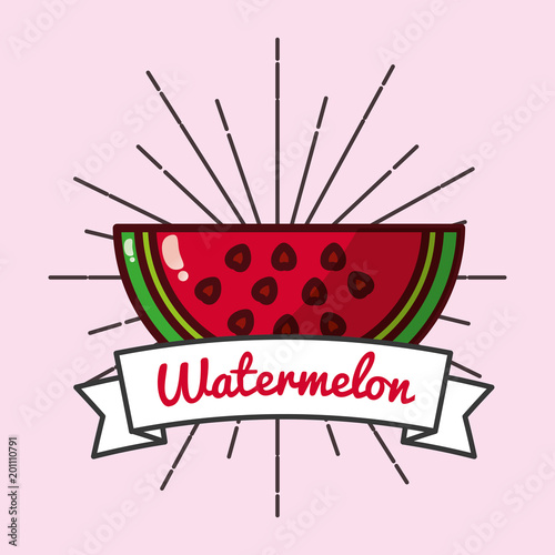 slice watermelon fruit organic vitamins emblem vector illustration