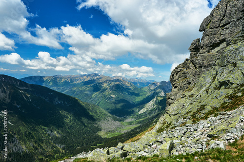 Rocky peaks and clouded sky in the Tatra Mountains in Poland.