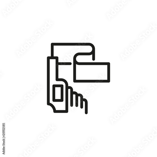 Hand holding starting pistol with flag icon. Startup concept