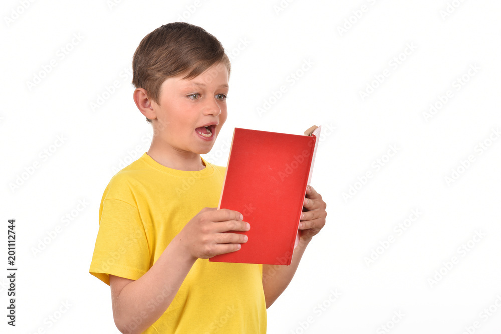 A schoolboy with a book. Emotional boy on a white background. Portrait of a teenager. A schoolboy with a book. Emotional boy on a white background. Portrait of a teenager.