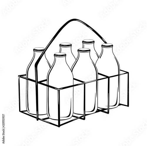 milk bottle case in black outline- drawing