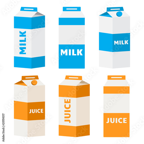 Set of milk and juice carton packages. Vector illustration