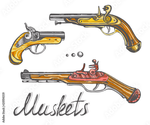 Muskets set  ancient pistols