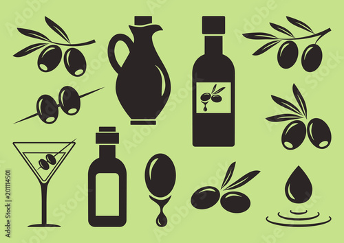 Olive set. Black silhouettes. Vector illustration