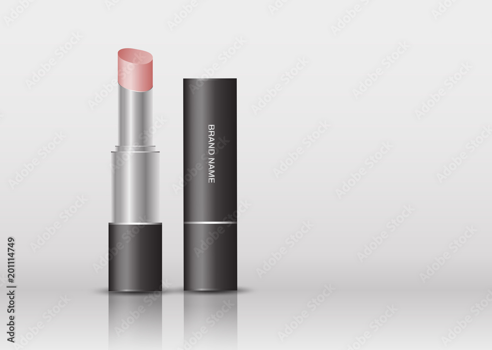 lipstick mask bottle isolated, cosmetic package design, beauty fashion, Make Up brand, realistic mock up vector illustration