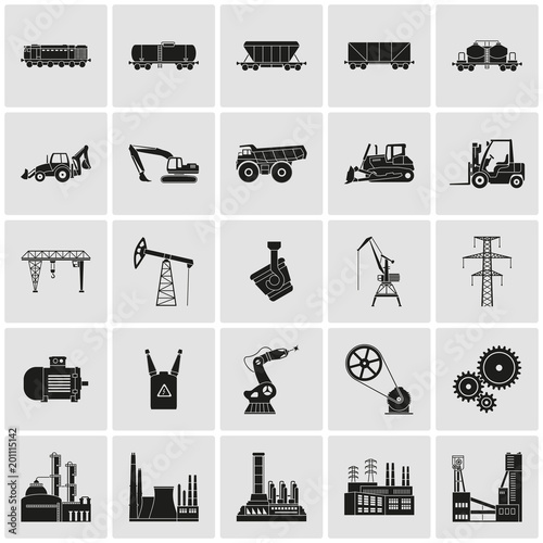 Industry, energy and railway detailed icons set