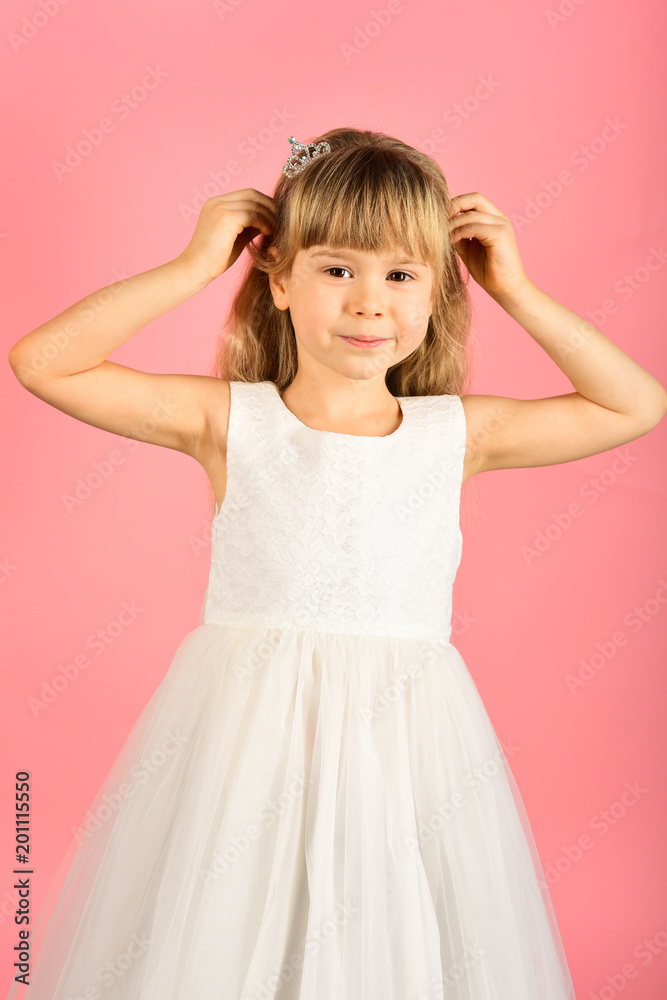 Child girl in stylish glamour dress, elegance. Fashion and beauty, little princess. Fashion model on pink background, beauty. Little girl in fashionable dress, prom. Look, hairdresser, makeup. Child girl in stylish glamour dress, elegance. Fashion and beauty, little princess. Fashion model on pink background, beauty. Little girl in fashionable dress, prom. Look, hairdresser, makeup.