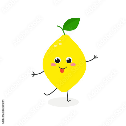 Vector illustration of funny cartoon lemon isolated on white background
