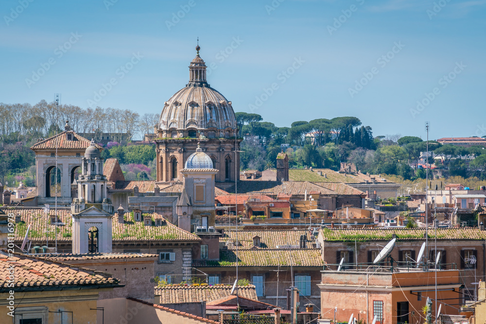 The roofs of Rome, panoramic view from the Vittorio Emanuele II Monument in Rome, Italy.