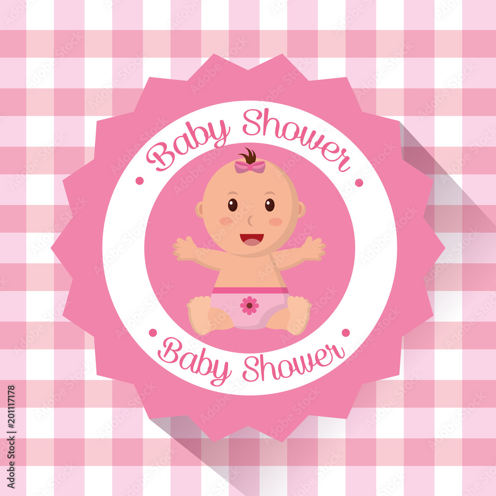 baby shower girl gridded background sticker babe girl born happy smile vector illustration baby shower girl gridded background sticker babe girl born happy smile vector illustration