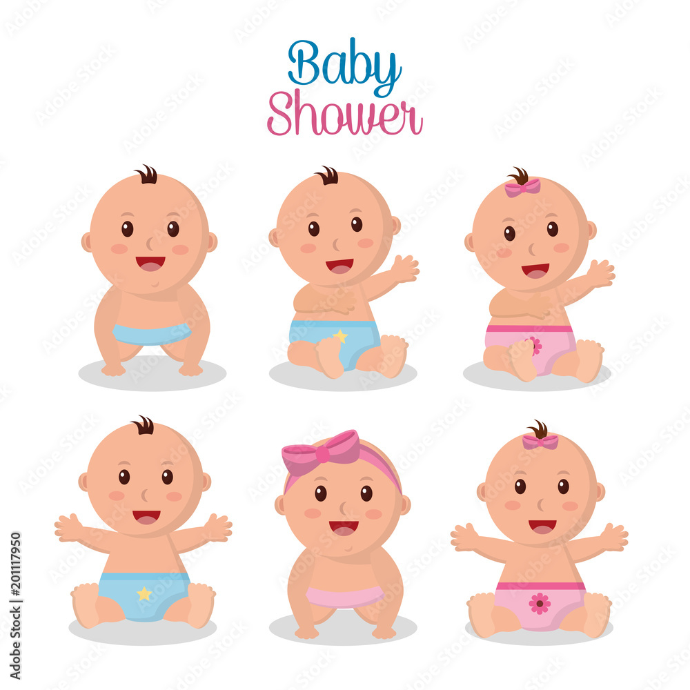 baby shower boy and girl smiling celebration borns happy day vector illustration baby shower boy and girl smiling celebration borns happy day vector illustration