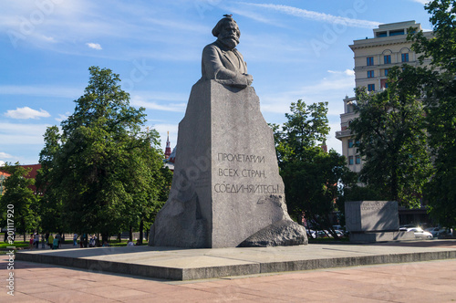 MOSCOW, RUSSIA - JUNE 20.2017: Memorial of the the great  German revolutionary socialist Karl Marx (1818-1883) on the Teatralnaya square.