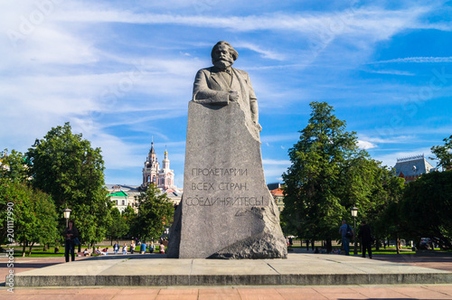 MOSCOW, RUSSIA - JUNE 20.2017: Memorial of the the great German revolutionary socialist Karl Marx (1818-1883) on the Teatralnaya square.