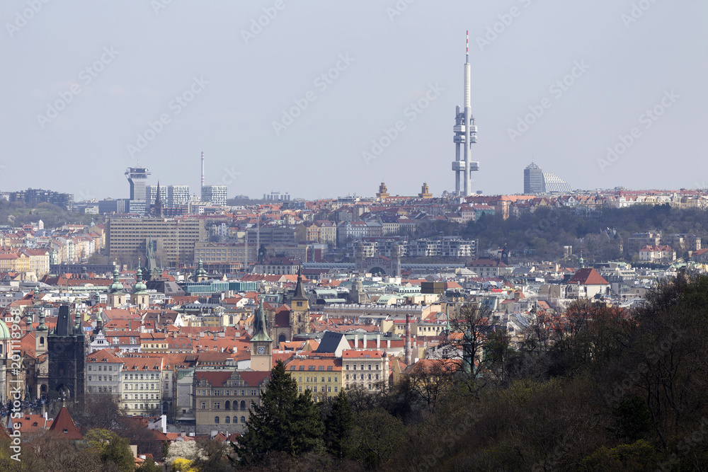 View on the sunny spring Prague City, Czech Republic