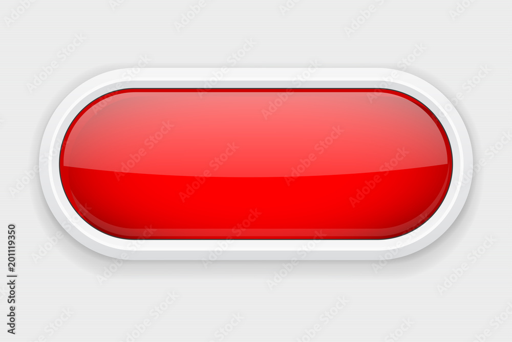 Red shiny oval button. On white matted background. Web interface element Red shiny oval button. On white matted background. Web interface element