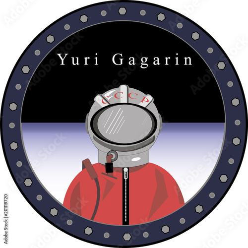cosmonaut Yuri Gagarin in the porthole