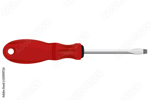 Screwdriver. Metal tool with red handle