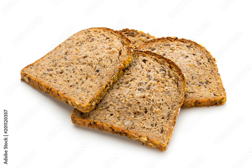 Whole wheat bread isolated on white background.