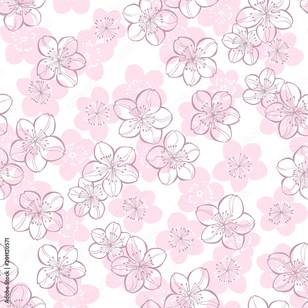 Seamless pattern with sakura on a white background. Seamless pattern with sakura on a white background.